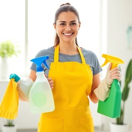 Professional cleaner with supplies
